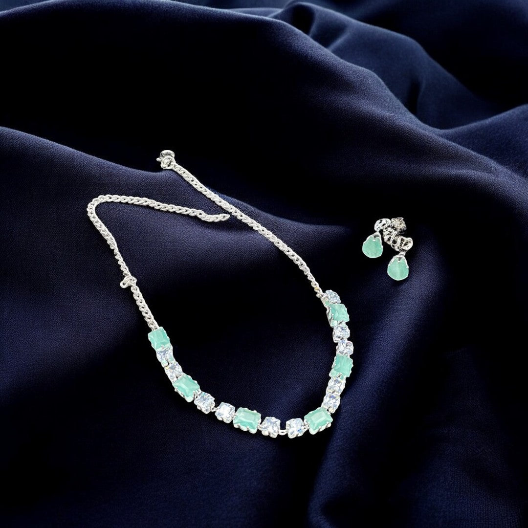 Tennis Emerald Necklace and Earring Set
