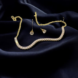 Tennis Golden Necklace and Earring Set